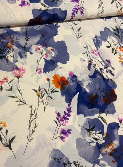 A la Ville blauwe waterkleurige bloemen - knipidee - viscose slub