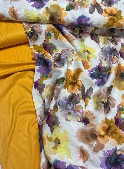 A la Ville blauwe waterkleurige bloemen - knipidee - viscose slub