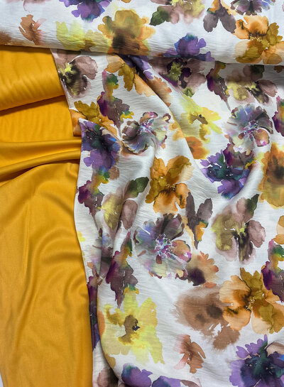 A la Ville blue watercolor flowers - cutting idea - viscose slub