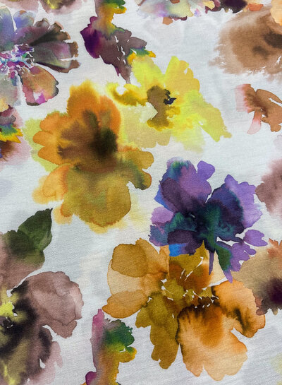 A la Ville watercolor camel and purple flowers - viscose slub