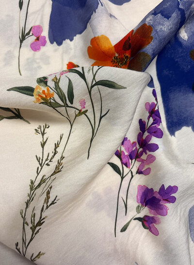 A la Ville watercolor camel and purple flowers - viscose slub