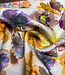 A la Ville waterkleurige camel en paarse bloemen - viscose slub