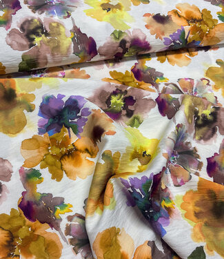 A la Ville watercolor camel and purple flowers - viscose slub