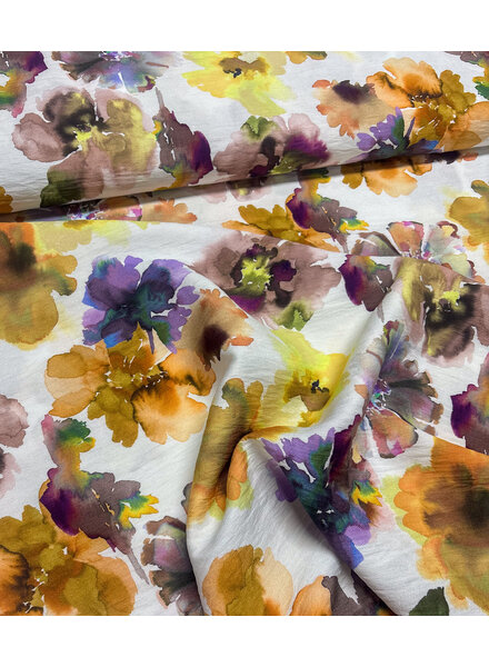 A la Ville waterkleurige camel en paarse bloemen - viscose slub