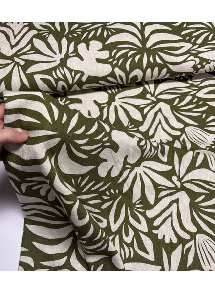khaki - flowers - linen rayon blend