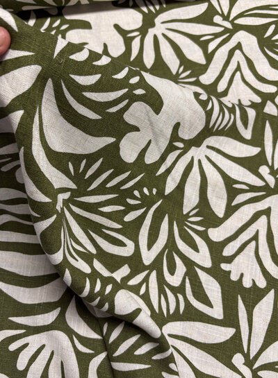 khaki - flowers - linen rayon blend