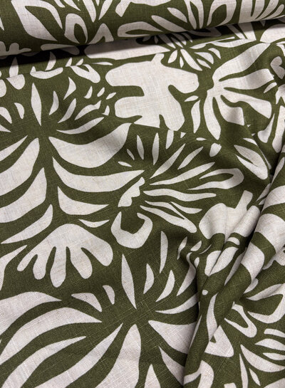 khaki - flowers - linnen rayon blend