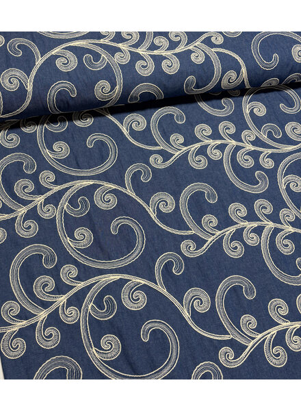 curls embroidery - soepelvallende denim