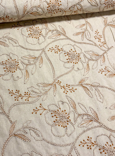 natural embroidery flowers - linen rayon mix