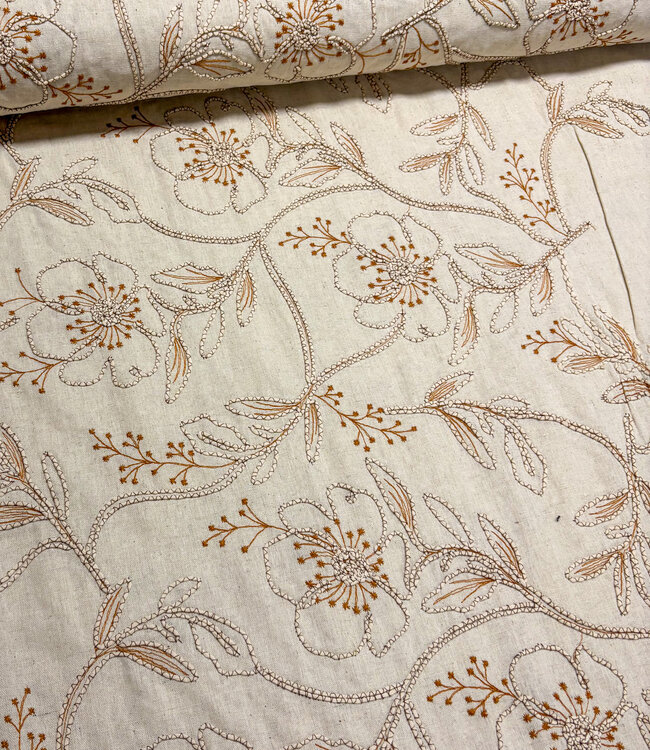 naturel embroidery flowers - linnen rayon mix