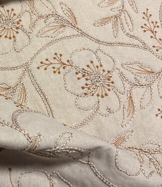 natural embroidery flowers - linen rayon mix