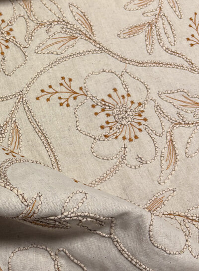 natural embroidery flowers - linen rayon mix