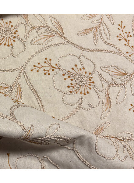 natural embroidery flowers - linen rayon mix
