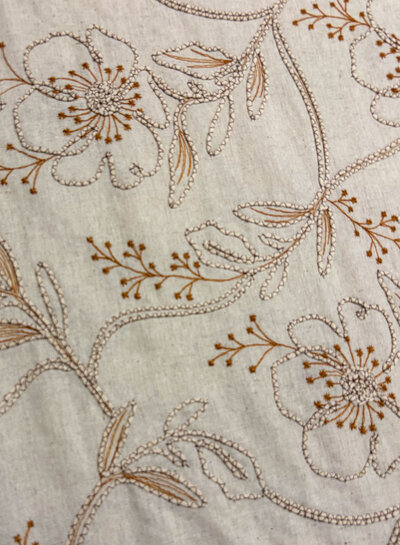 natural embroidery flowers - linen rayon mix