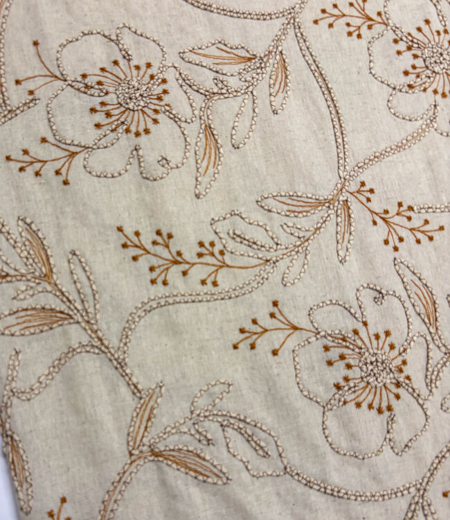 naturel embroidery flowers - linnen rayon mix