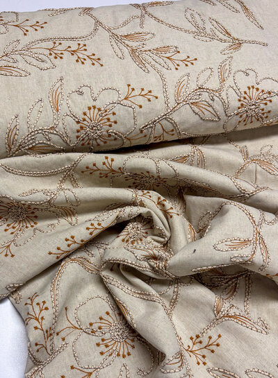 natural embroidery flowers - linen rayon mix