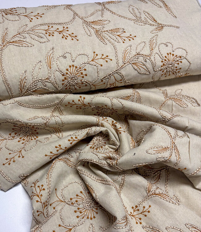 naturel embroidery flowers - linnen rayon mix