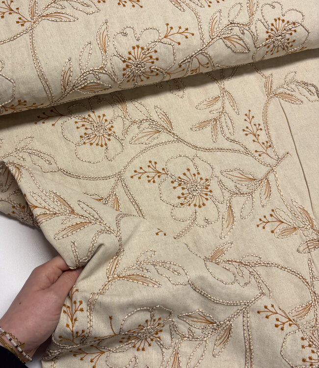 naturel embroidery flowers - linnen rayon mix