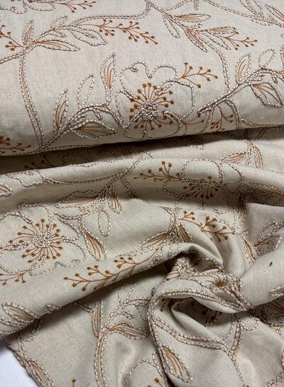 natural embroidery flowers - linen rayon mix