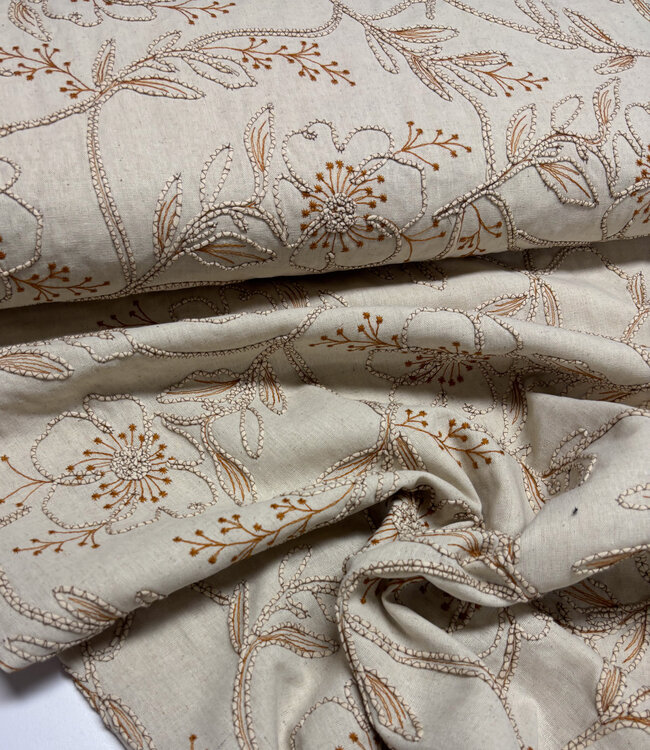 naturel embroidery flowers - linnen rayon mix