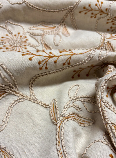 naturel embroidery flowers - linnen rayon mix