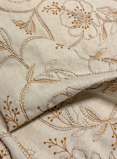 natural embroidery flowers - linen rayon mix