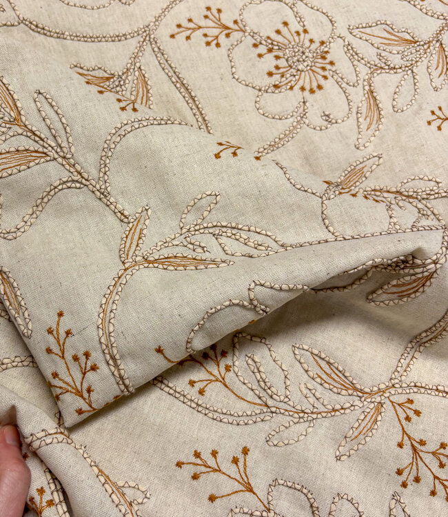 naturel embroidery flowers - linnen rayon mix