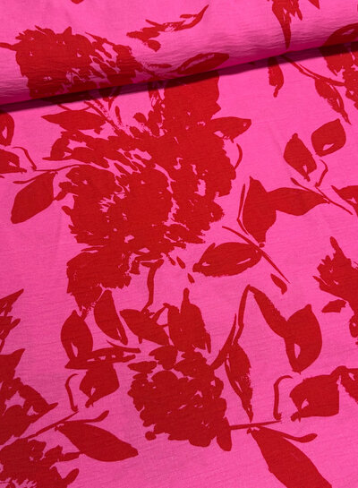 A la Ville red print on fuchsia - viscose slub - Knipmode