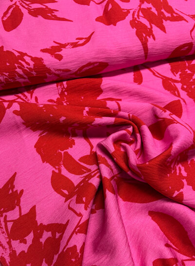 A la Ville rode print op fuchsia - viscose slub - Knipmode