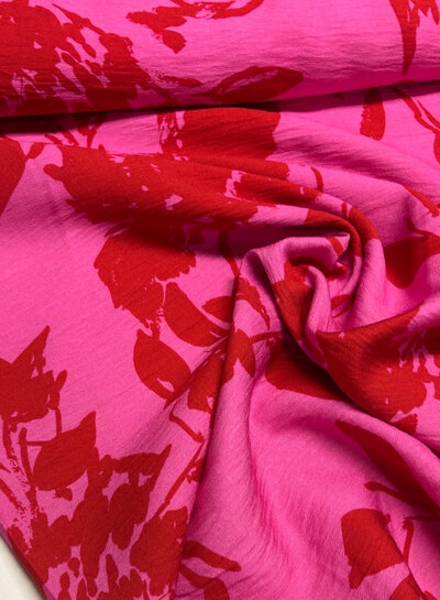 A la Ville red print on fuchsia - viscose slub - Knipmode