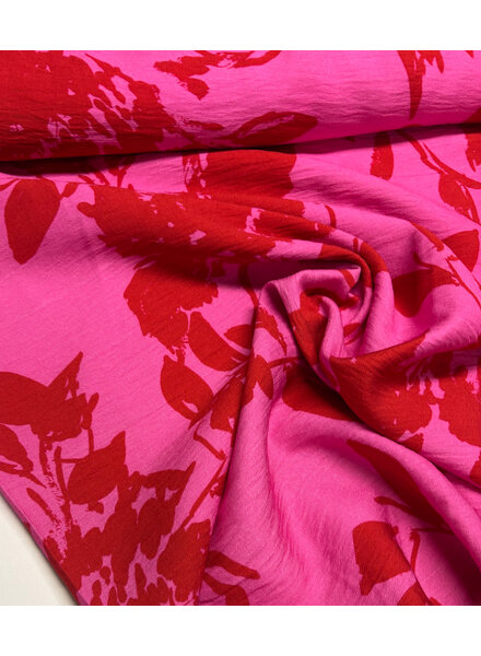 A la Ville rode print op fuchsia - viscose slub - Knipmode