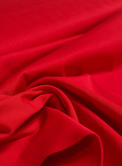 red - washed cotton twill with a little elastane