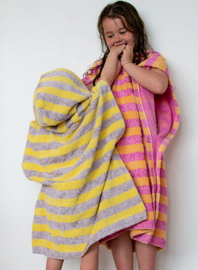 oranje/roze strepen - bamboe badstof