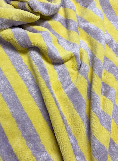 geel/lila strepen - bamboe badstof