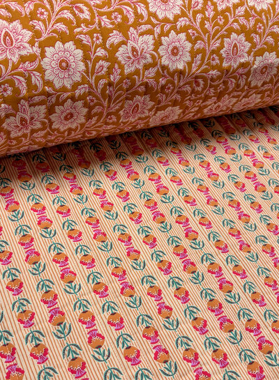 Shira flowers camel red - quilted cotton - stepper