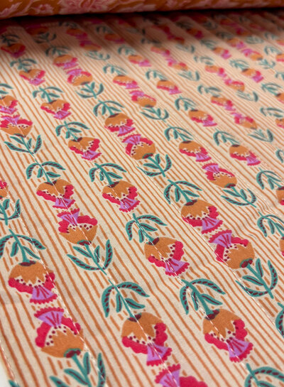 Shira flowers camel red - quilted cotton - stepper