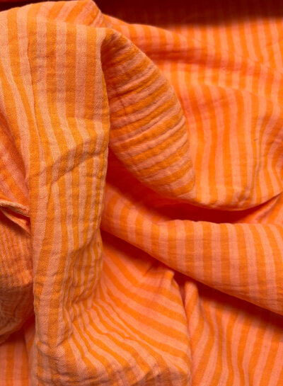 peach/mandarin stripes double face - double gauze/tetra