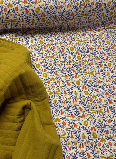 beestjes en bloemen - gewatteerde double gauze - stepper