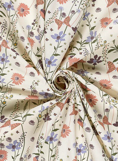 flowers and butterflies - beautiful poplin cotton