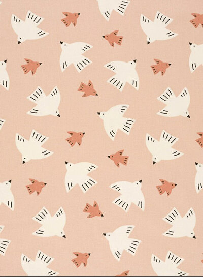 birds on salmon-colored background - cotton poplin