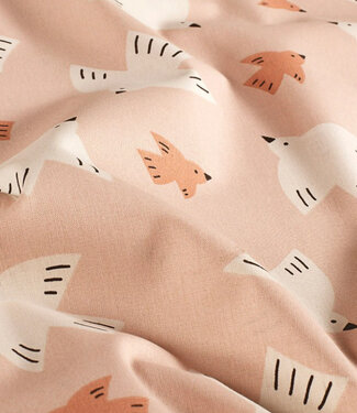 birds on salmon-colored background - cotton poplin