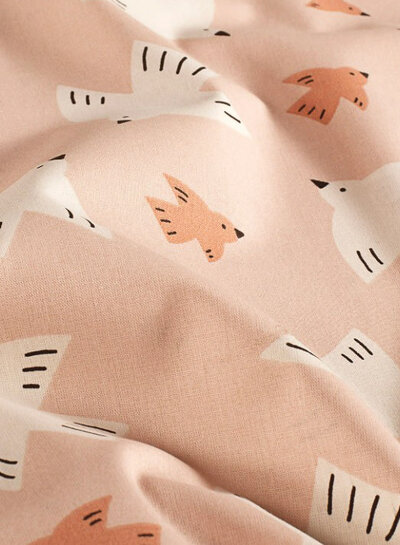 birds on salmon-colored background - cotton poplin
