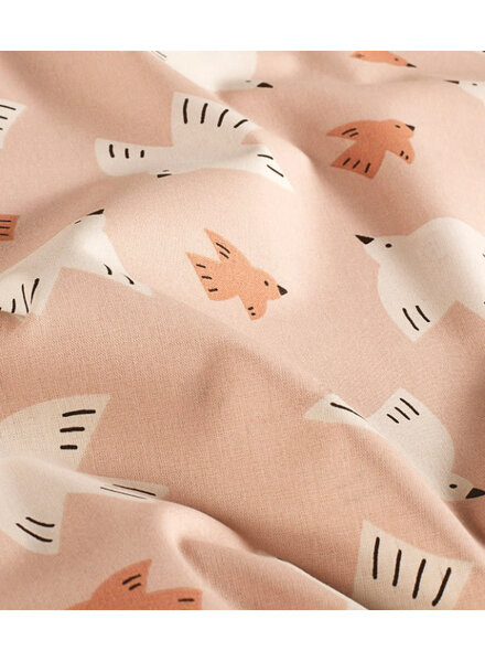birds on salmon-colored background - cotton poplin