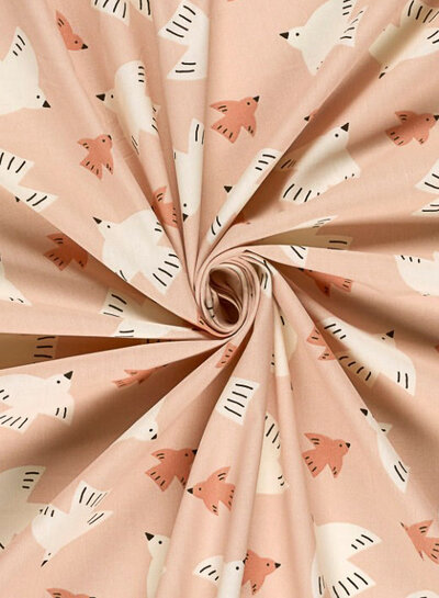 birds on salmon-colored background - cotton poplin