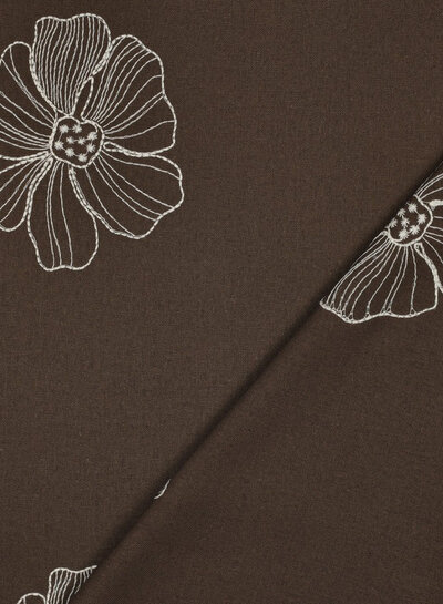 Bruin linnen blend embroidery flowers