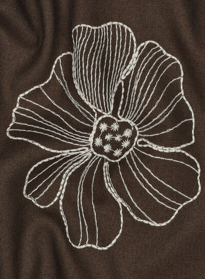 Brown linen blend embroidery flowers