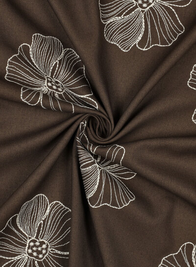 Bruin linnen blend embroidery flowers