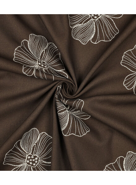 Brown linen blend embroidery flowers