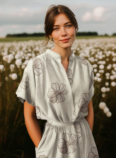 natural linen blend embroidery flowers