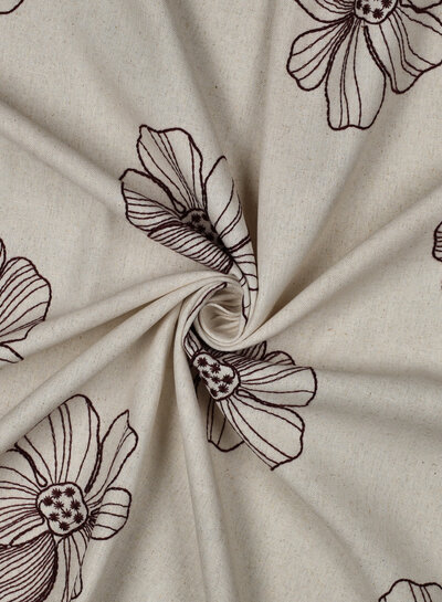 naturel linnen blend embroidery flowers